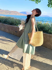 Lace Vest Dress Wide Leg Pants Vacation Set