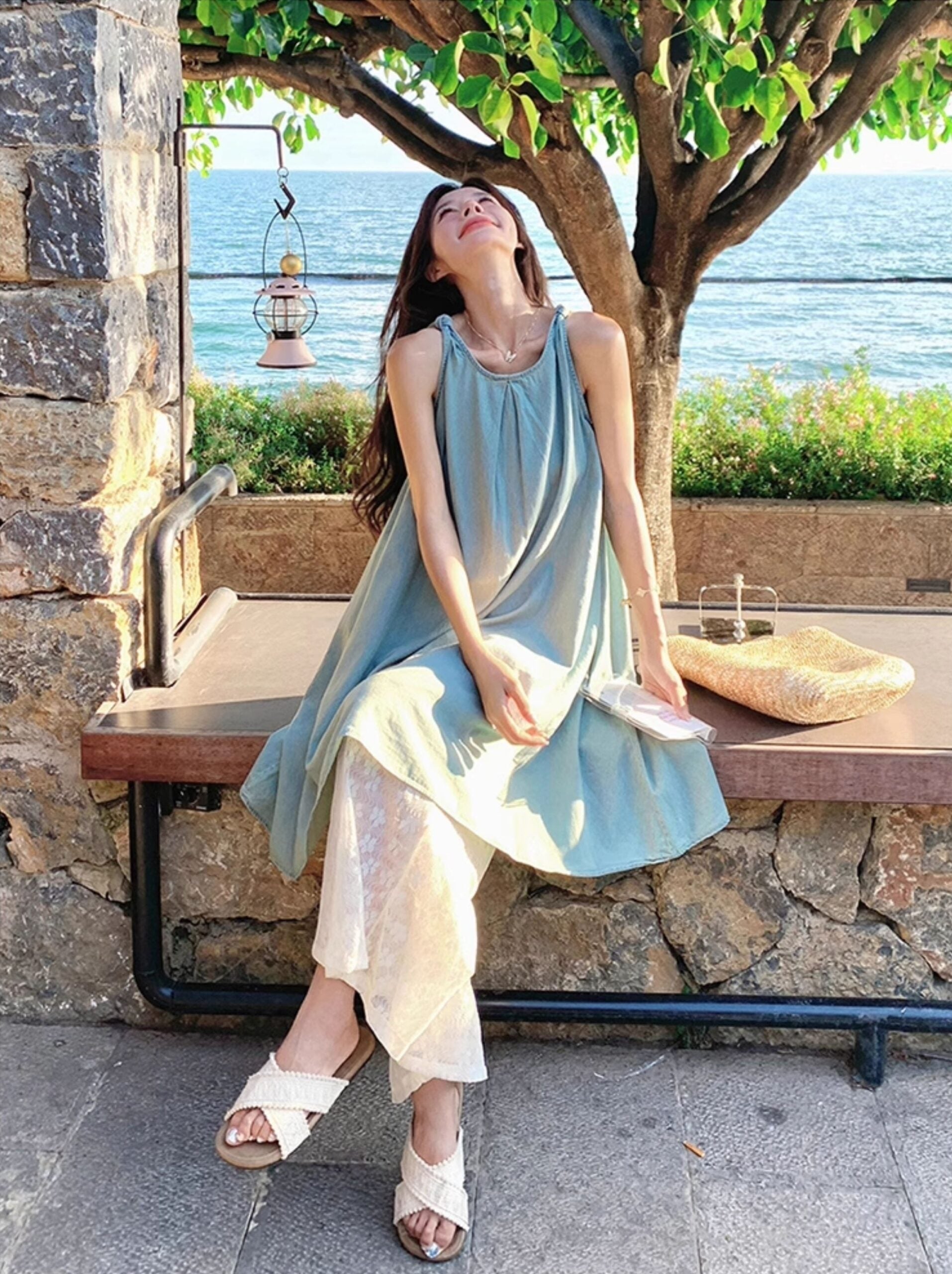 Lace Vest Dress Wide Leg Pants Vacation Set