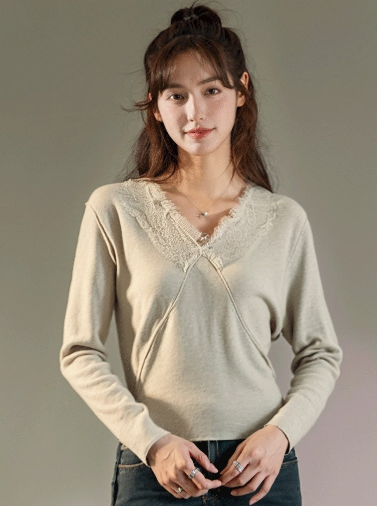 Lace Vneck Knit Sweater