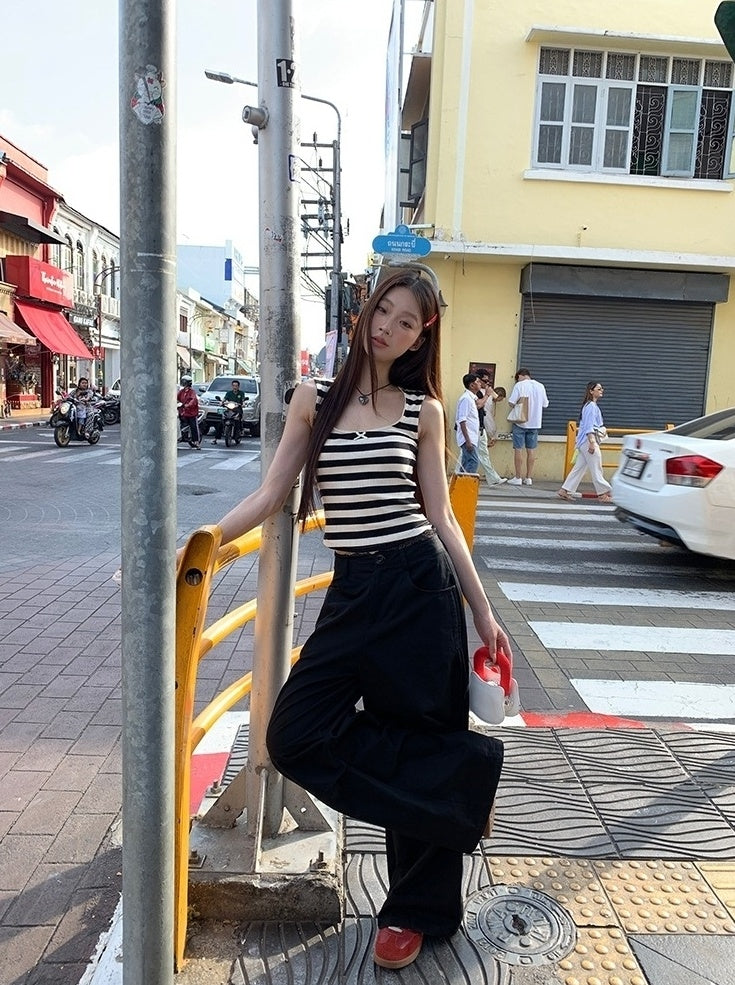 Lace Wide Leg Casual Black Pants