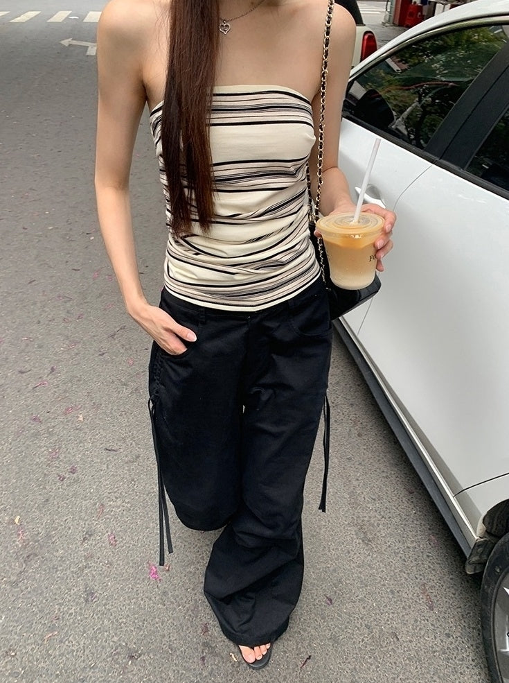 Lace Wide Leg Casual Black Pants