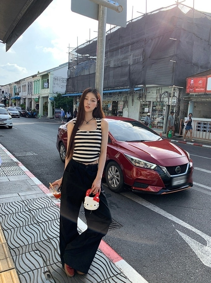 Lace Wide Leg Casual Black Pants