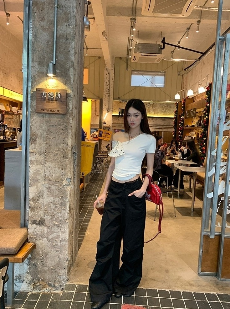 Lace Wide Leg Casual Black Pants