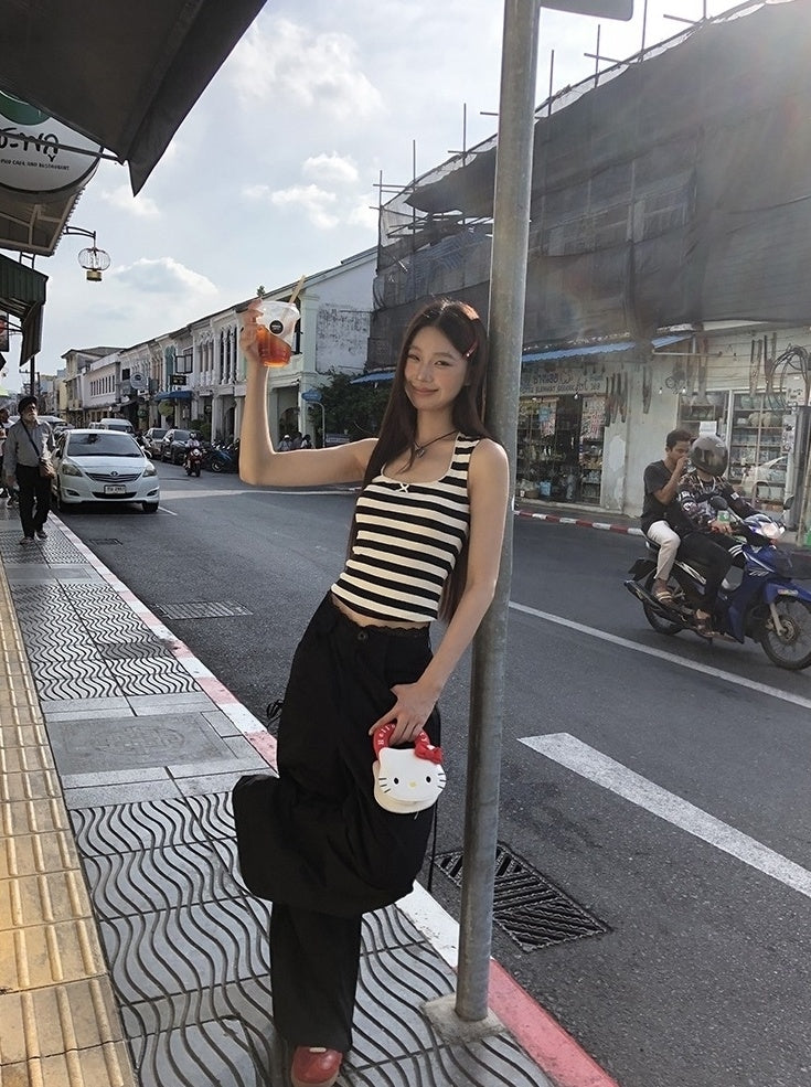 Lace Wide Leg Casual Black Pants