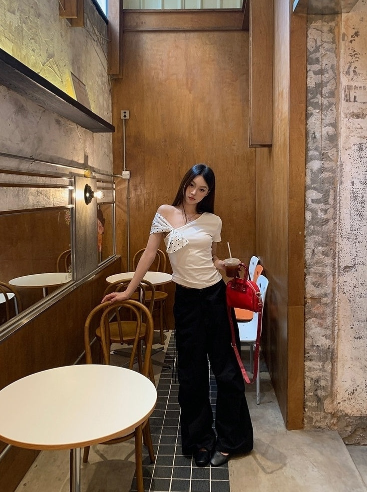 Lace Wide Leg Casual Black Pants