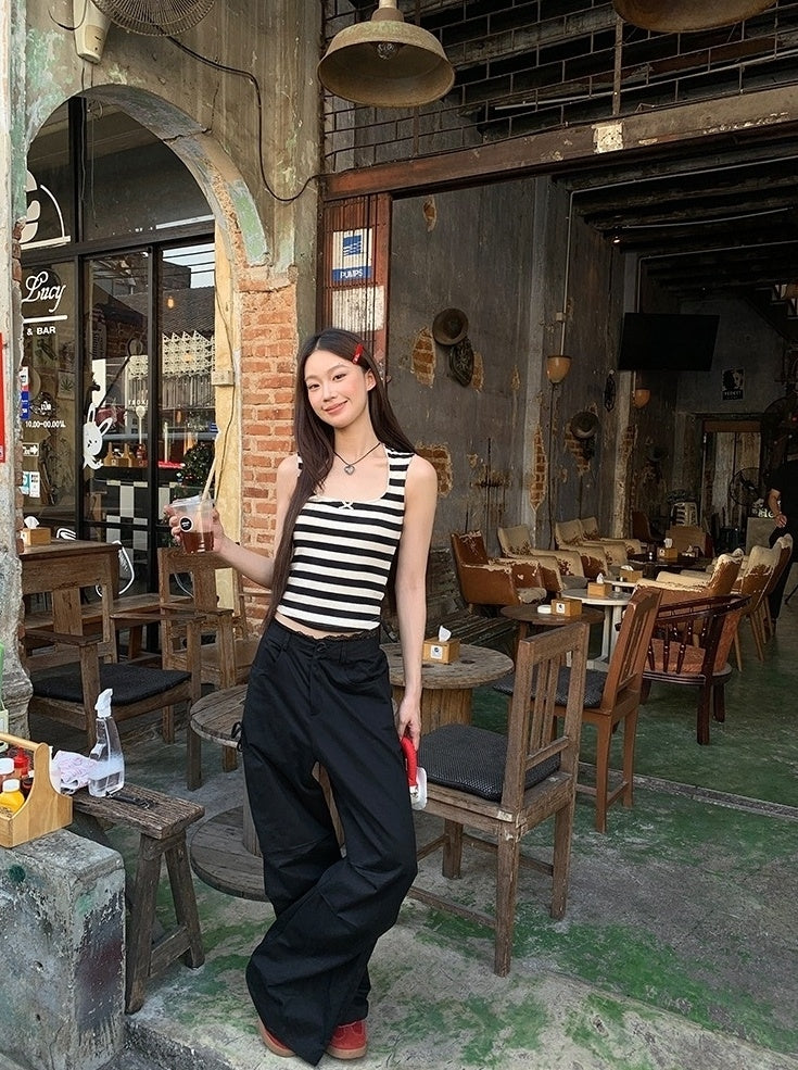 Lace Wide Leg Casual Black Pants