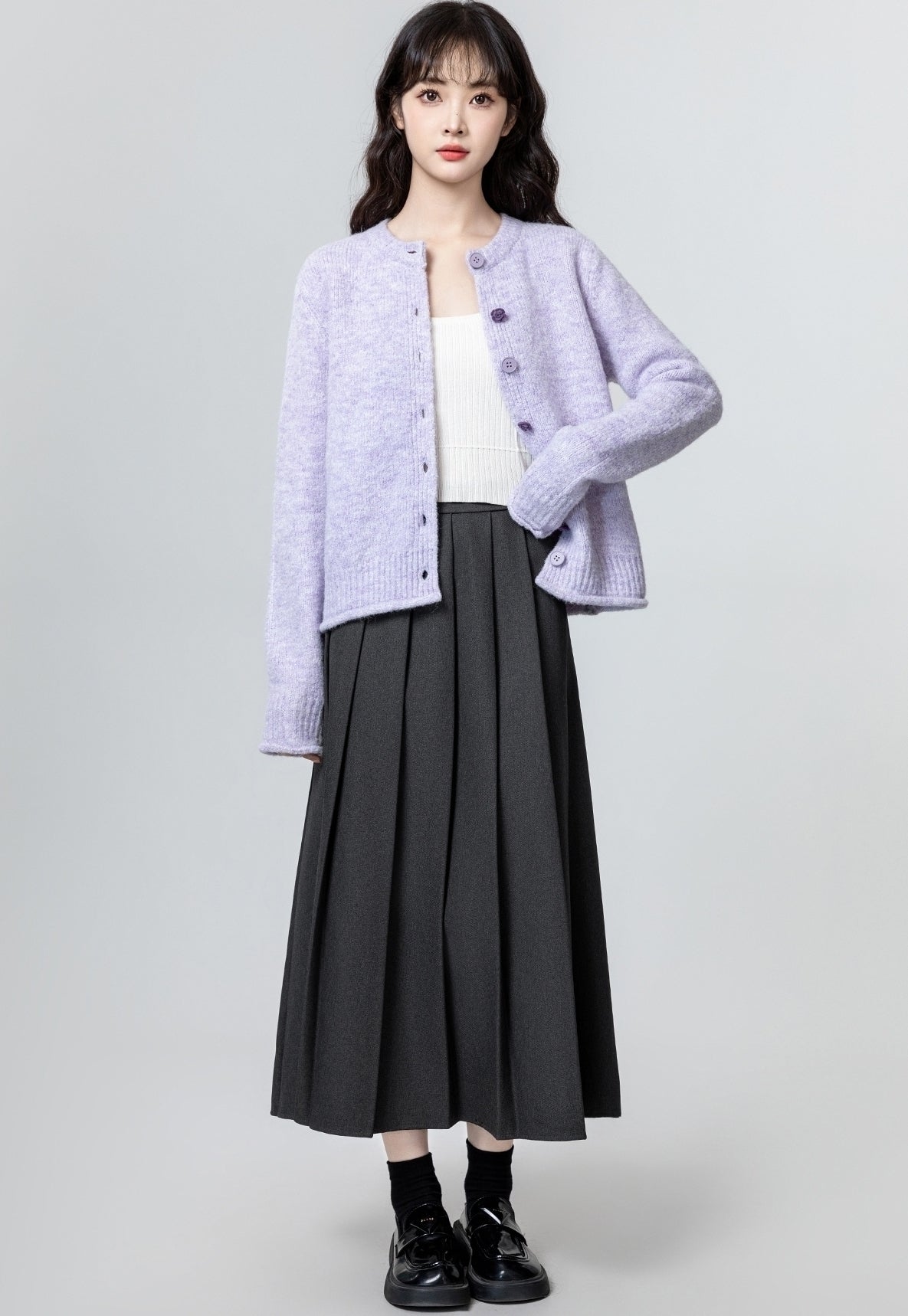 Lavender Knit Cardigan Sweater Casual Loose Fit