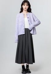 Lavender Knit Cardigan Sweater Casual Loose Fit