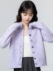 Lavender Knit Cardigan Sweater Casual Loose Fit