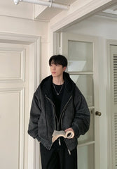 Layered Hooded Color Block Loose Fit Jacket