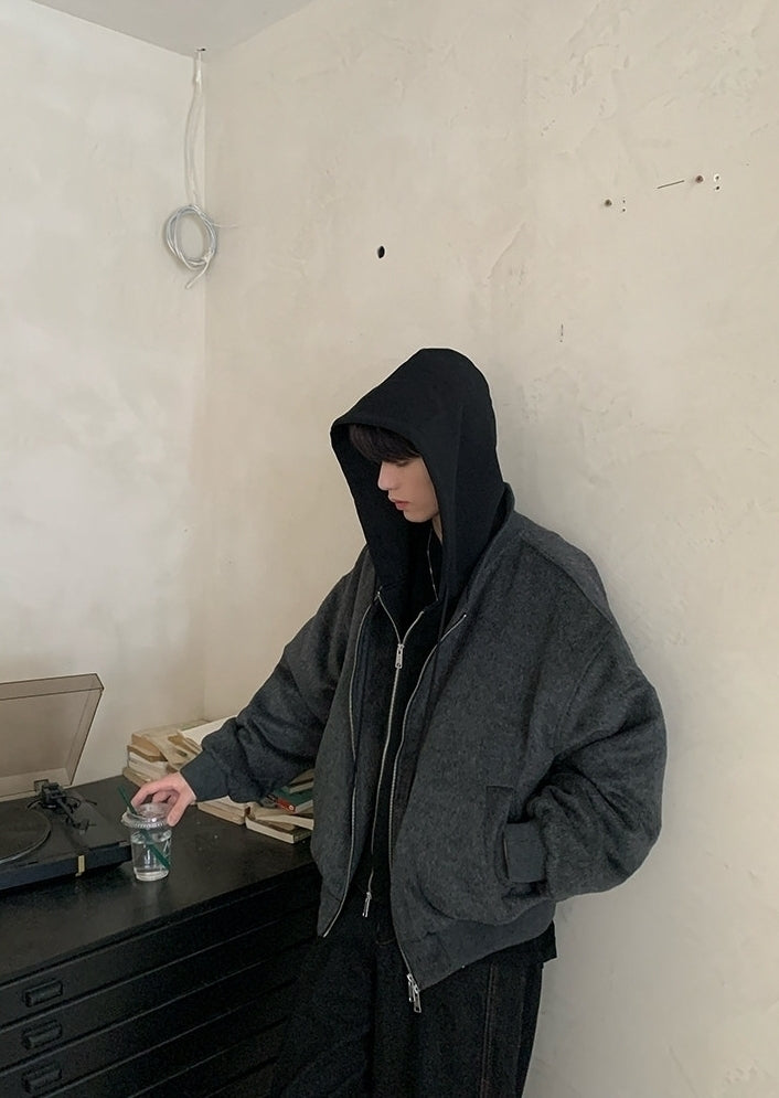 Layered Hooded Color Block Loose Fit Jacket