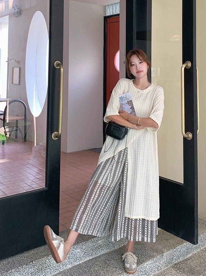 Layered Irregular Hollow Out Wide Leg Pants Set