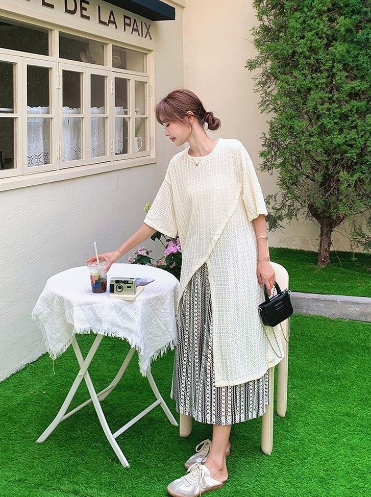 Layered Irregular Hollow Out Wide Leg Pants Set