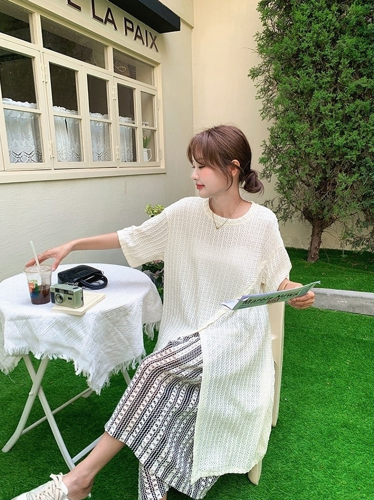 Layered Irregular Hollow Out Wide Leg Pants Set