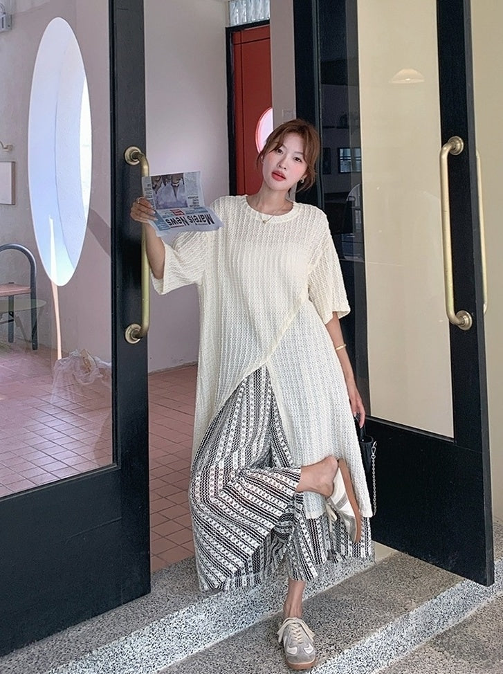 Layered Irregular Hollow Out Wide Leg Pants Set