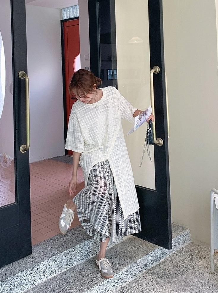 Layered Irregular Hollow Out Wide Leg Pants Set