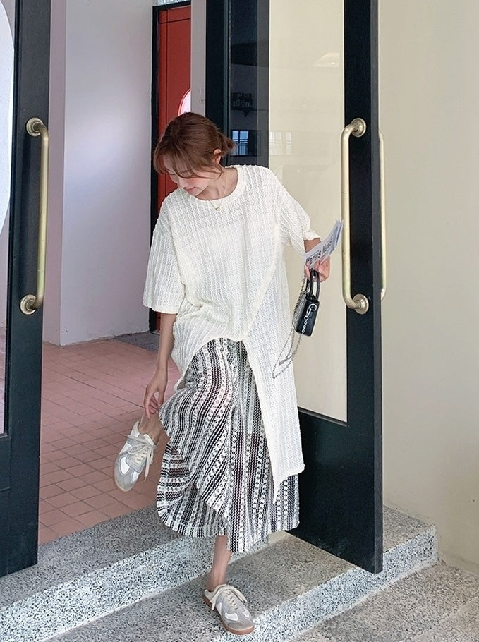 Layered Irregular Hollow Out Wide Leg Pants Set