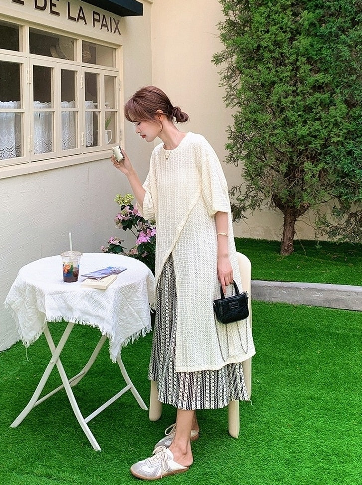 Layered Irregular Hollow Out Wide Leg Pants Set