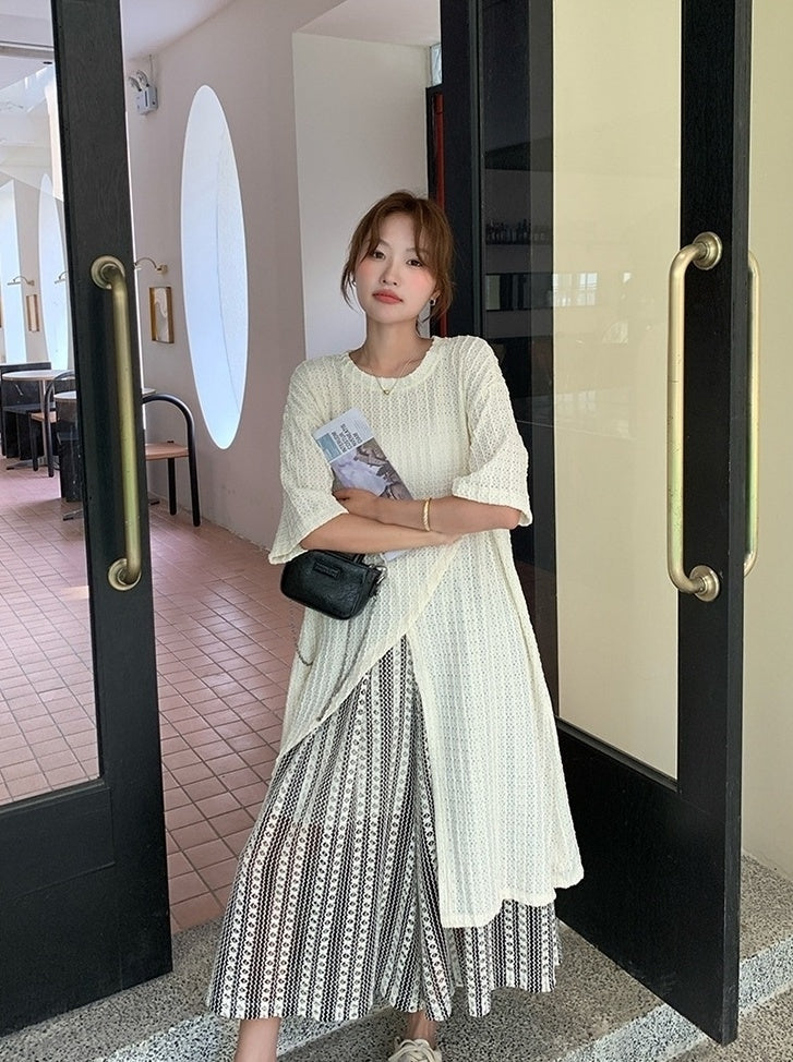 Layered Irregular Hollow Out Wide Leg Pants Set