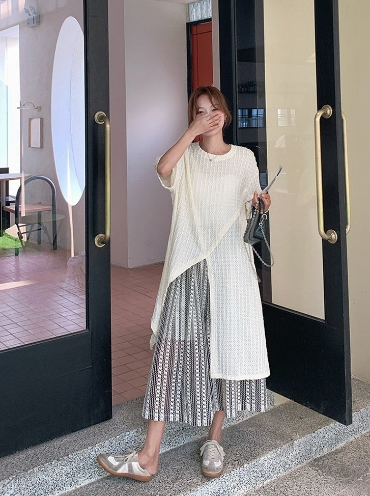 Layered Irregular Hollow Out Wide Leg Pants Set