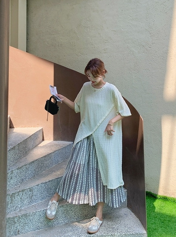 Layered Irregular Hollow Out Wide Leg Pants Set