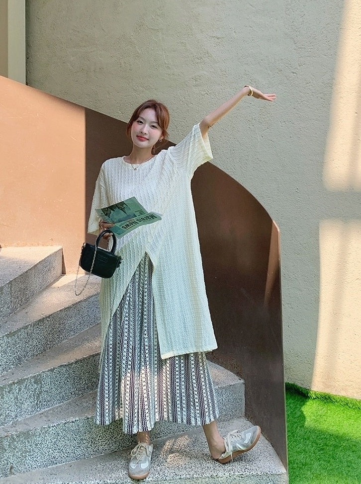 Layered Irregular Hollow Out Wide Leg Pants Set