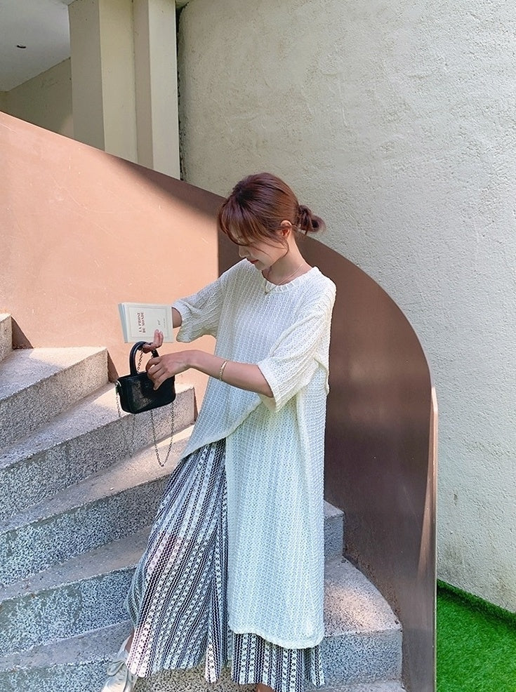 Layered Irregular Hollow Out Wide Leg Pants Set