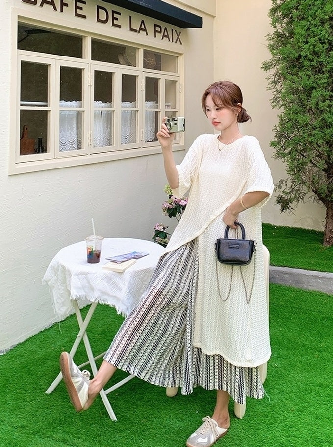Layered Irregular Hollow Out Wide Leg Pants Set