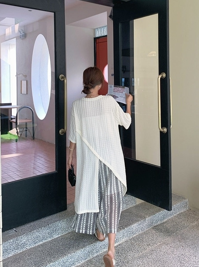Layered Irregular Hollow Out Wide Leg Pants Set