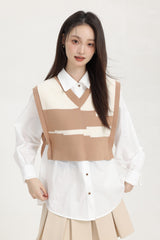 Brown Layered V-Neck Sweater Vest