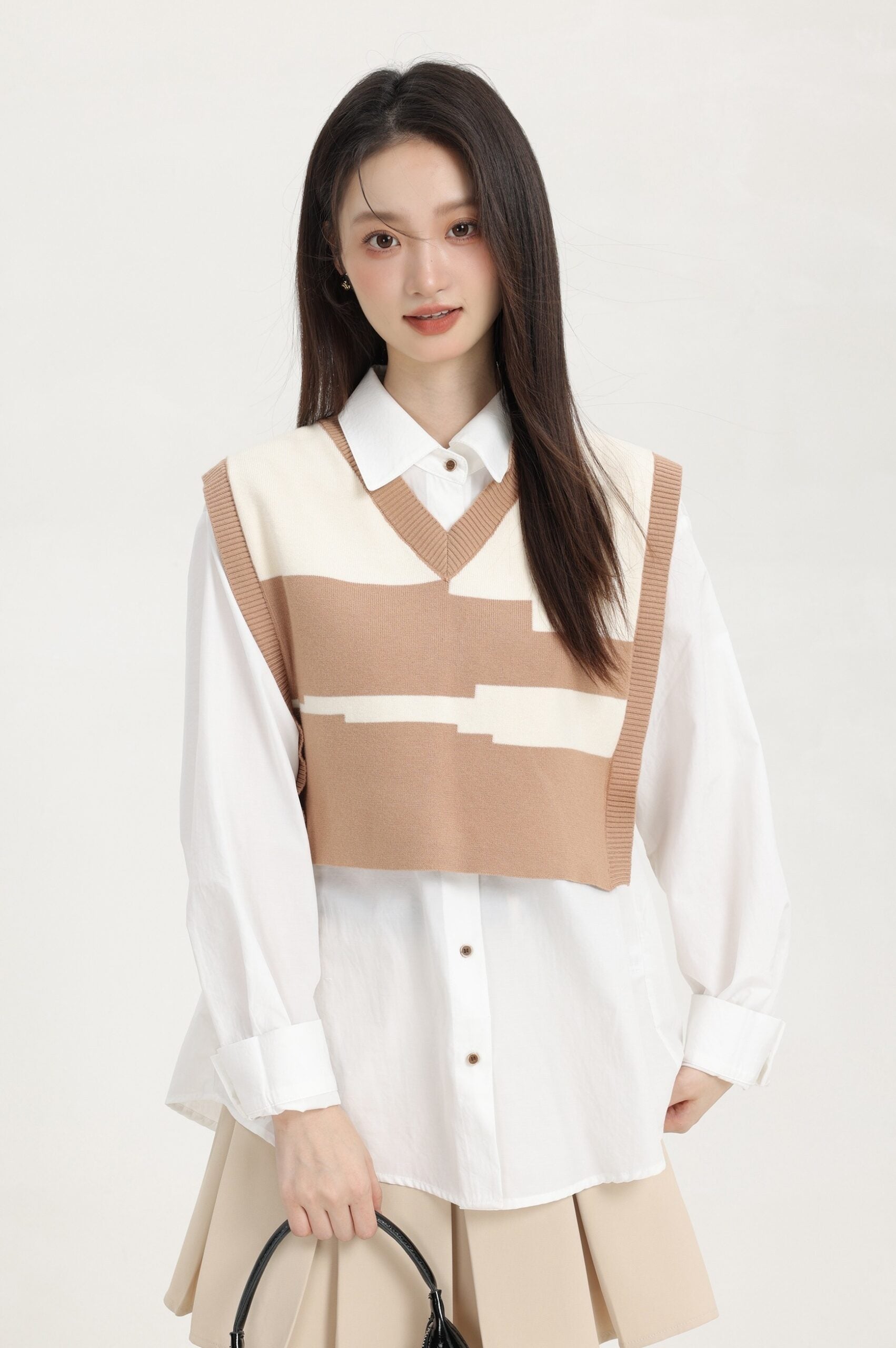 Brown Layered V-Neck Sweater Vest