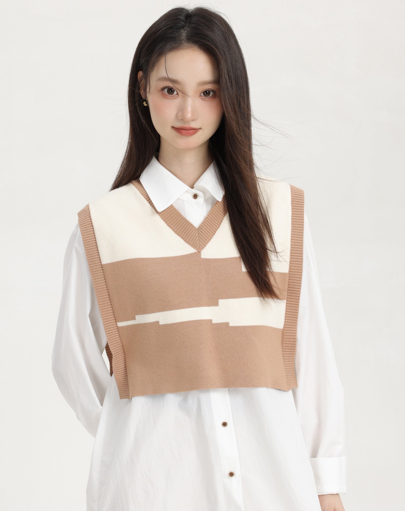 Brown Layered V-Neck Sweater Vest