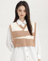 Brown Layered V-Neck Sweater Vest