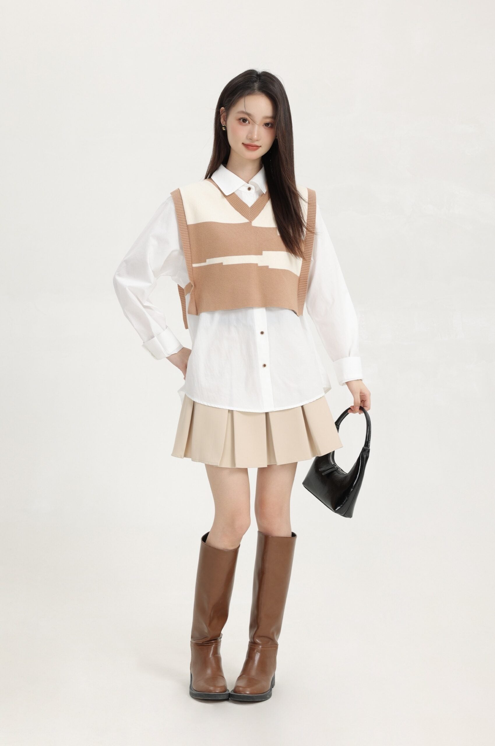 Brown Layered V-Neck Sweater Vest