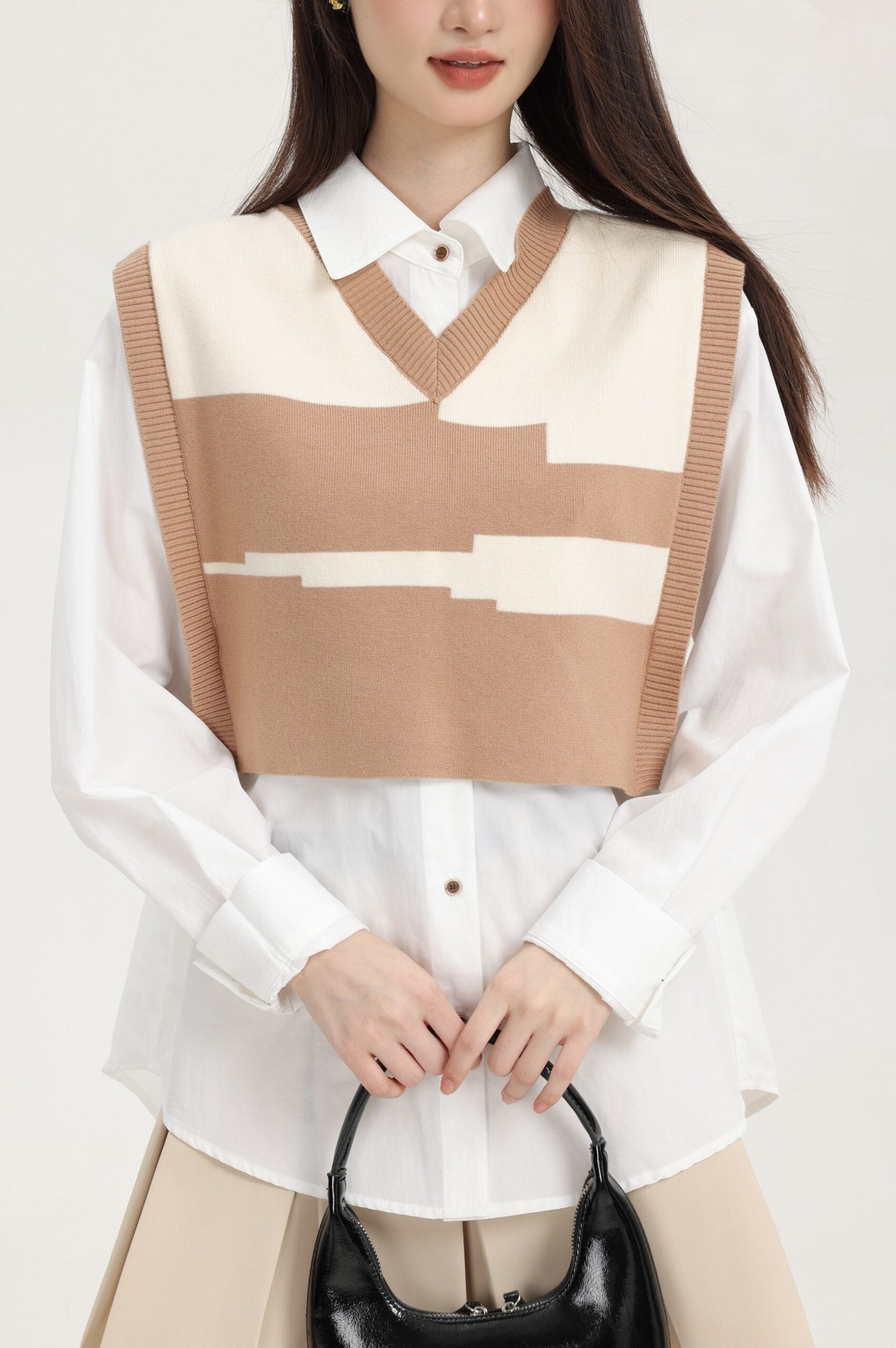 Brown Layered V-Neck Sweater Vest