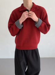 Lazy Layered Stand Collar Red Knit Sweater Jacket