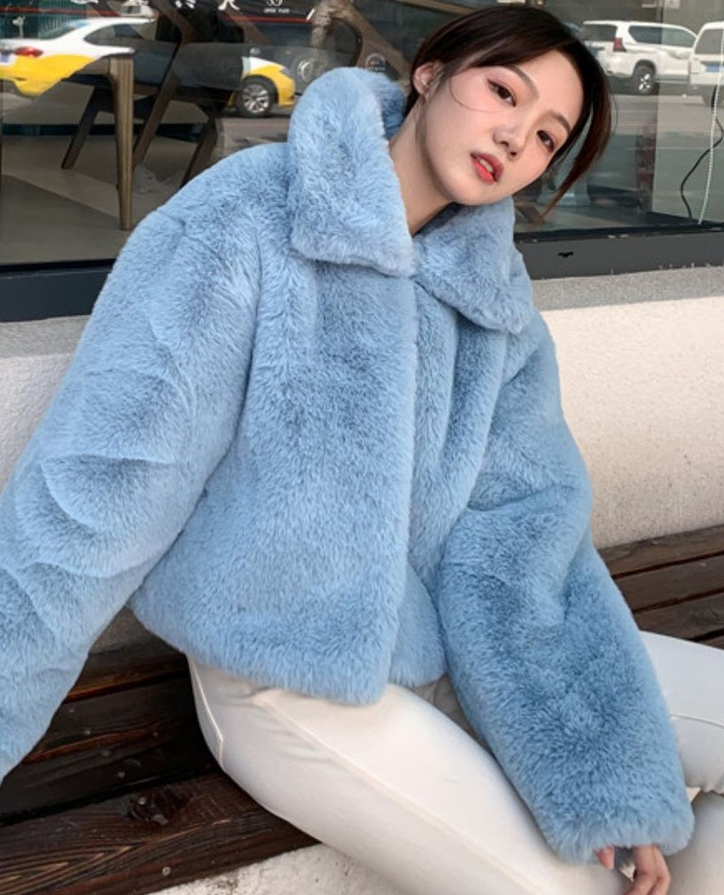 Blue Fur Short Jacket
