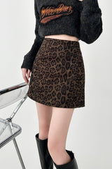 Leopard Print Slim Fit A Line Mini Skirt