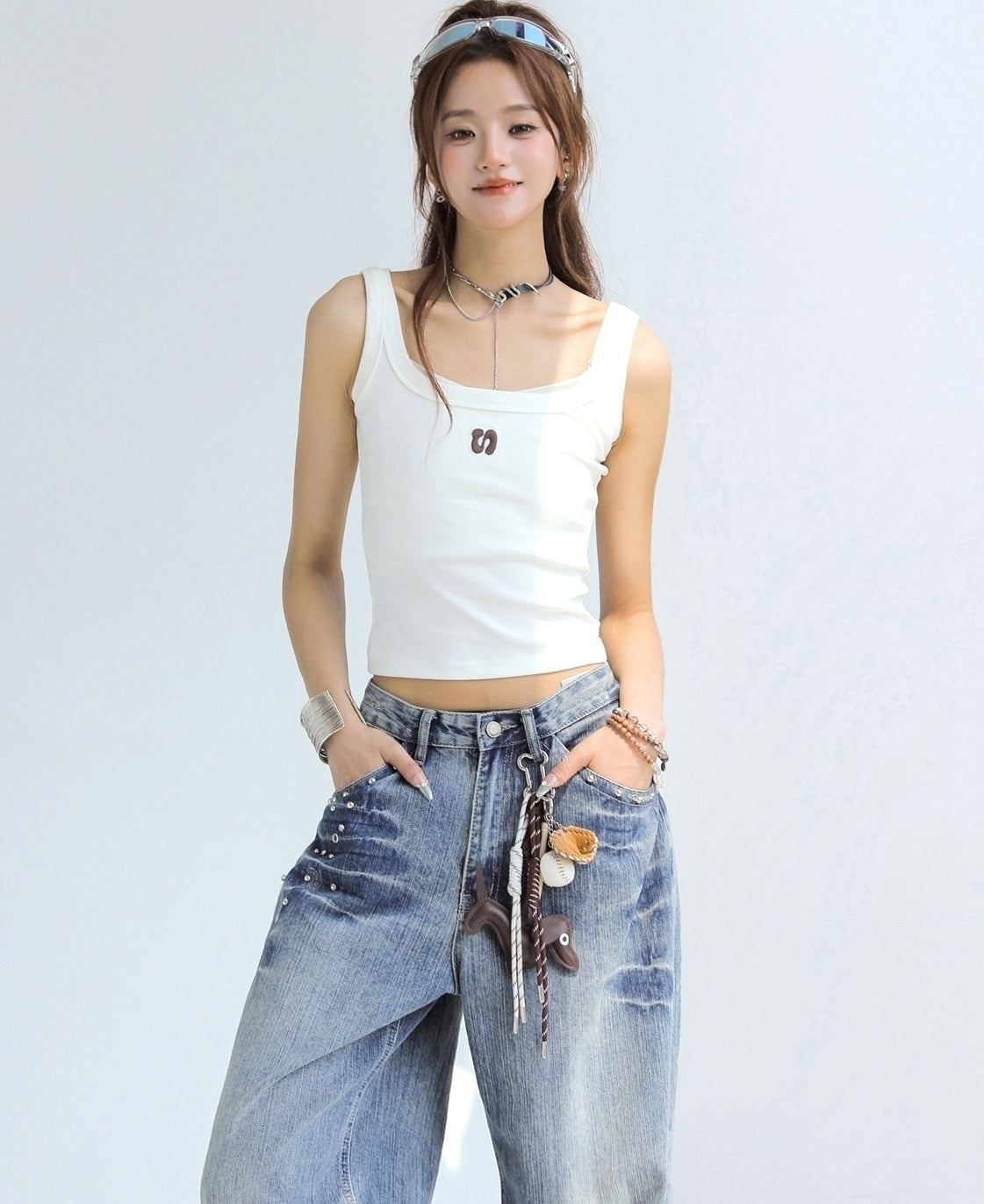 Letter Embroidered Slim Fit Sleeveless Tank Top
