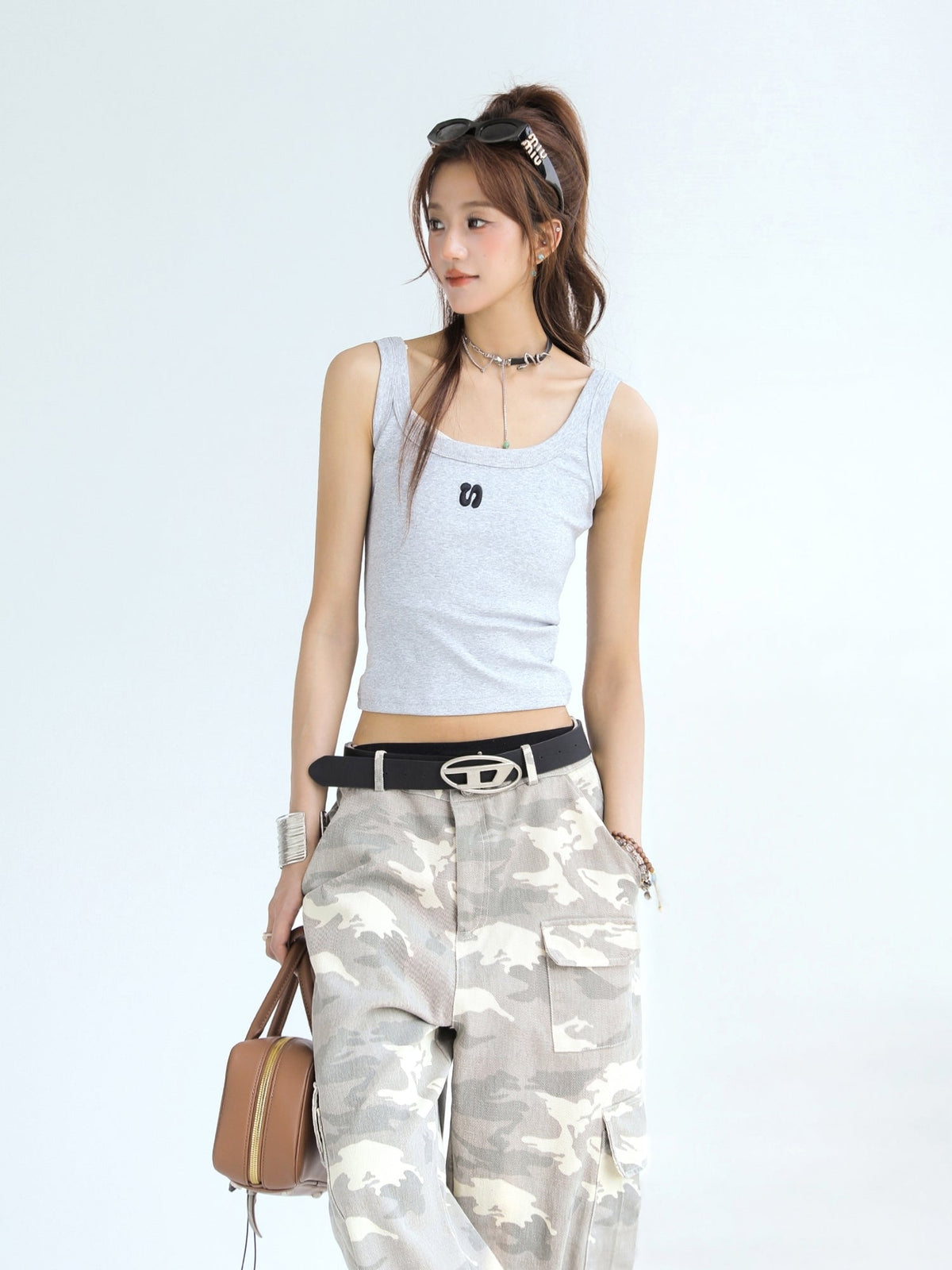 Letter Embroidered Slim Fit Sleeveless Tank Top