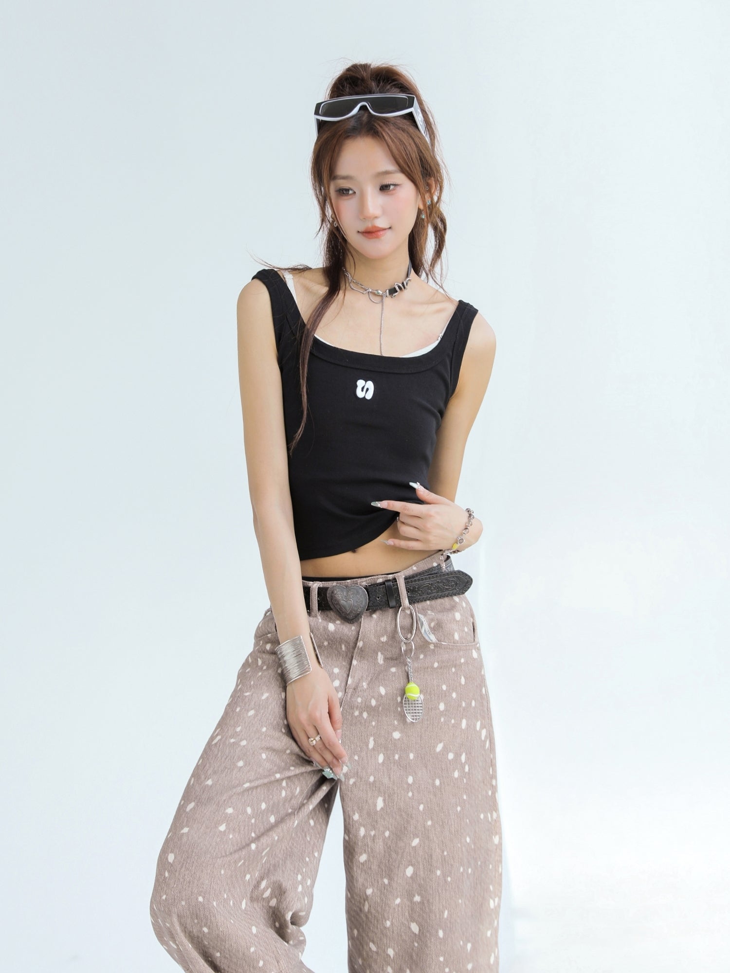 Letter Embroidered Slim Fit Sleeveless Tank Top