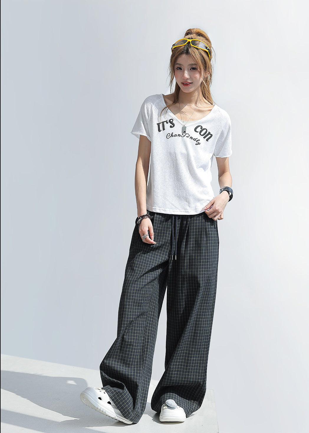 Letter Print V Neck Short Sleeve Top