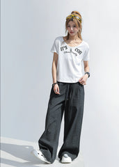 Letter Print V Neck Short Sleeve Top