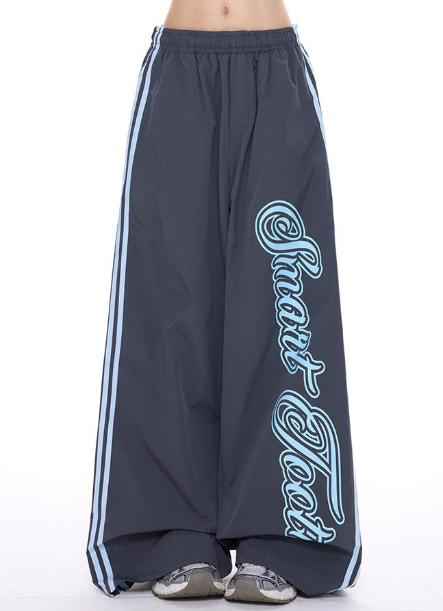 Letter Stripe Wide Leg Pants