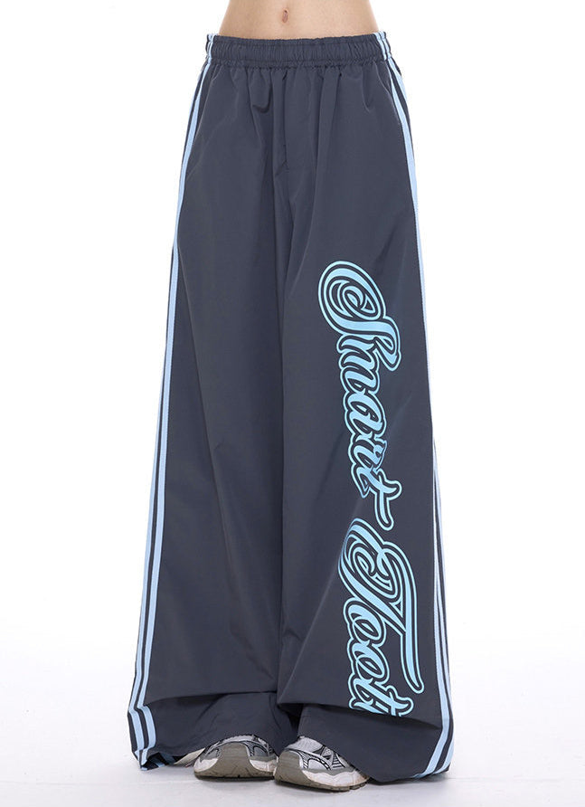 Letter Stripe Wide Leg Pants