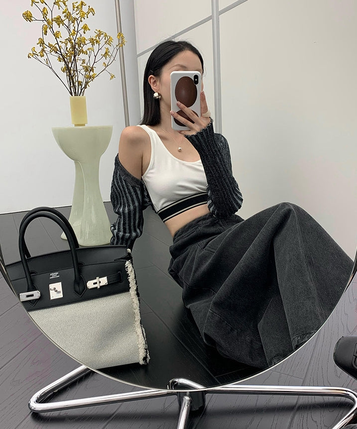 Black Ribbed Bolero Cardigan