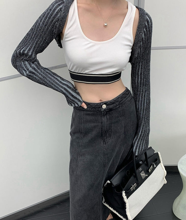 Black Ribbed Bolero Cardigan