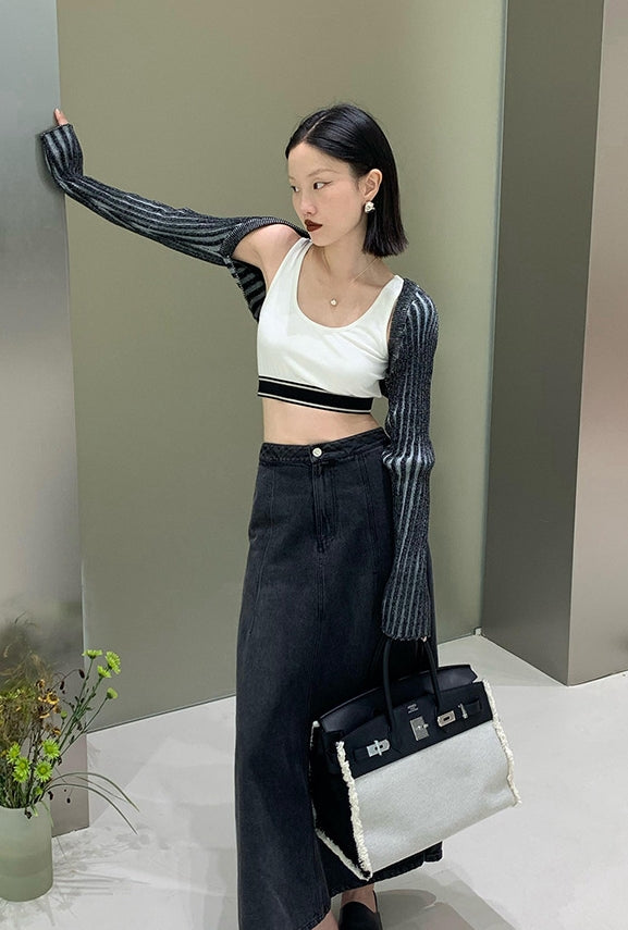 Black Ribbed Bolero Cardigan