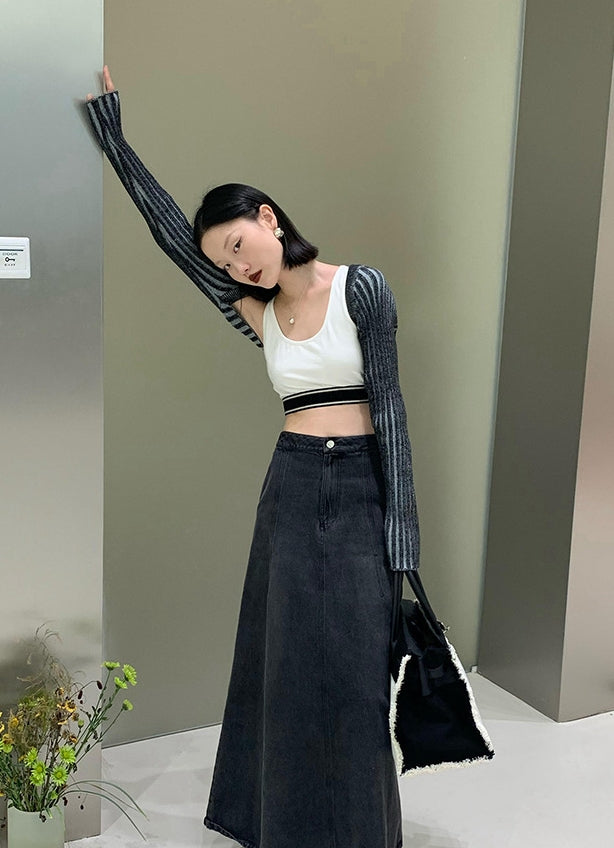 Black Ribbed Bolero Cardigan