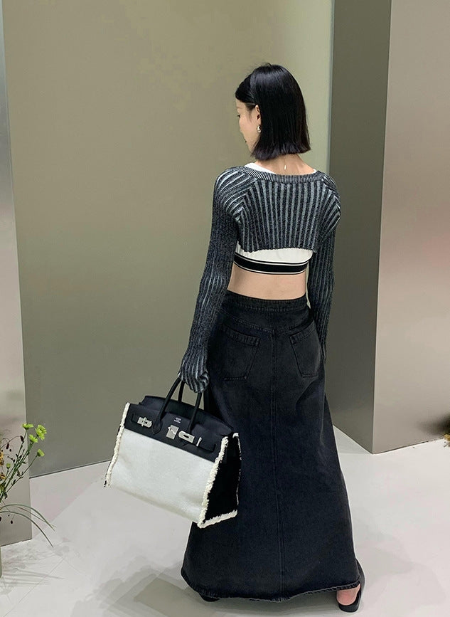Black Ribbed Bolero Cardigan